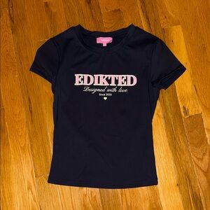 Edikted Navy Short Sleeve Tee with Pink Logo